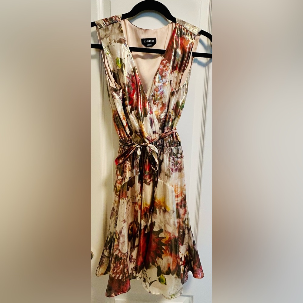 bebe Shimmering Floral Print Mini Dress